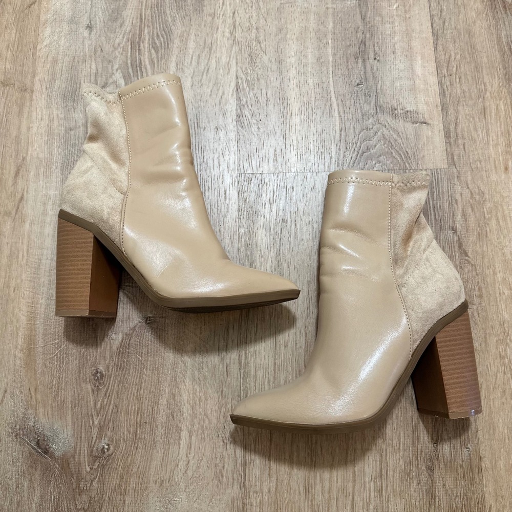 Lulus | Essex Tan Nude Mid-Calf Suede Pointed Toe Block‎ Heel Ankle Boots, 5.5 - Picture 2 of 10